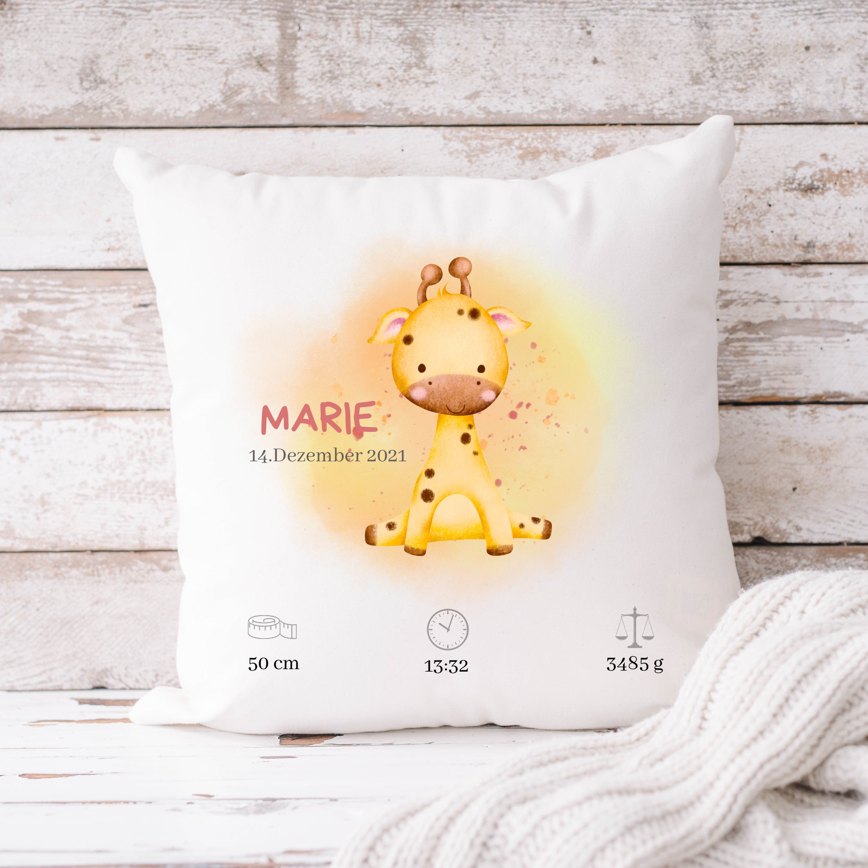 Personalisierbarer Kissenbezug| Kissen| Giraffe| Namenskissen - GlamourDesign