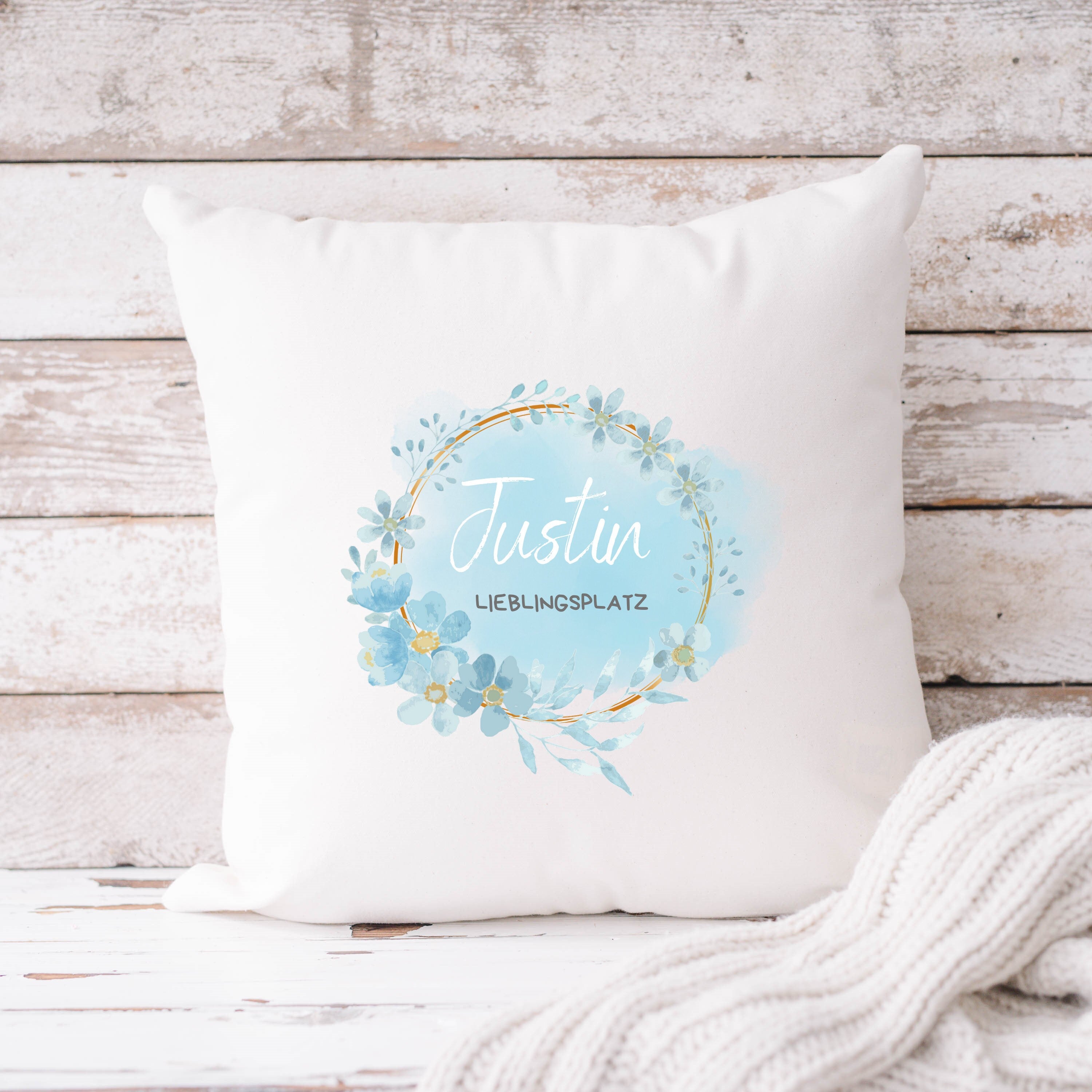 Kissen in Rosa&Blau |Kissenbezug| Lieblingsplatz| Personalisierbar mit Namen| Deko Wohnzimmer| Schlafzimmer - GlamourDesign