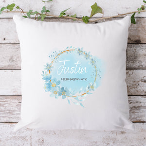 Kissen in Rosa&Blau |Kissenbezug| Lieblingsplatz| Personalisierbar mit Namen| Deko Wohnzimmer| Schlafzimmer - GlamourDesign