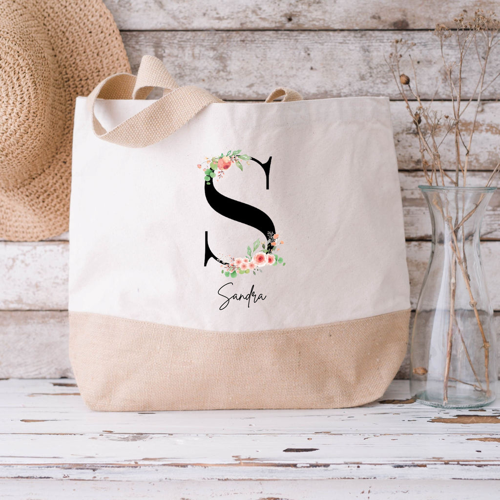 Juteshopper XL| personalisiert mit Namen| Blumen Edit. - GlamourDesign