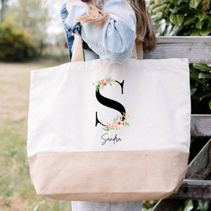 Juteshopper XL| personalisiert mit Namen| Blumen Edit. - GlamourDesign