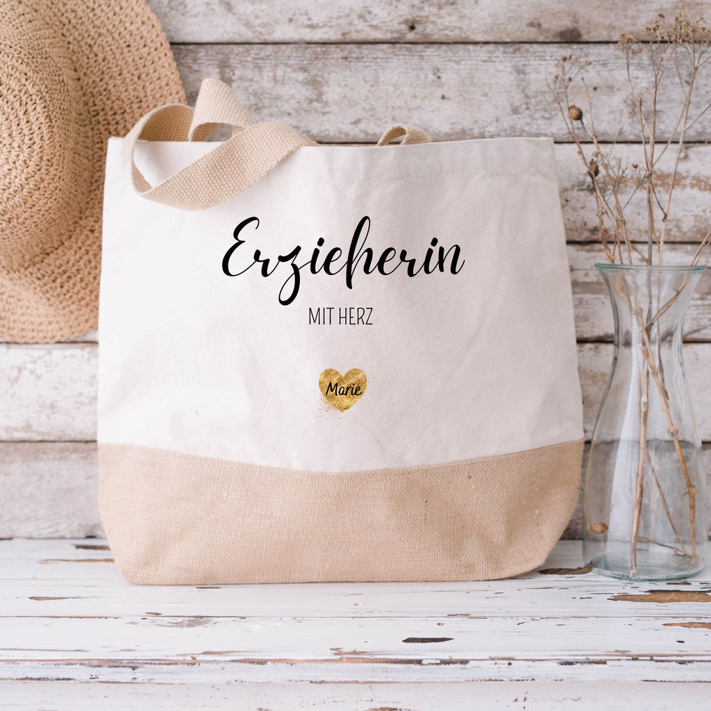 Juteshopper XL| personalisiert mit Namen| Einkaufstasche| Geschenk für die Erzieherin - GlamourDesign