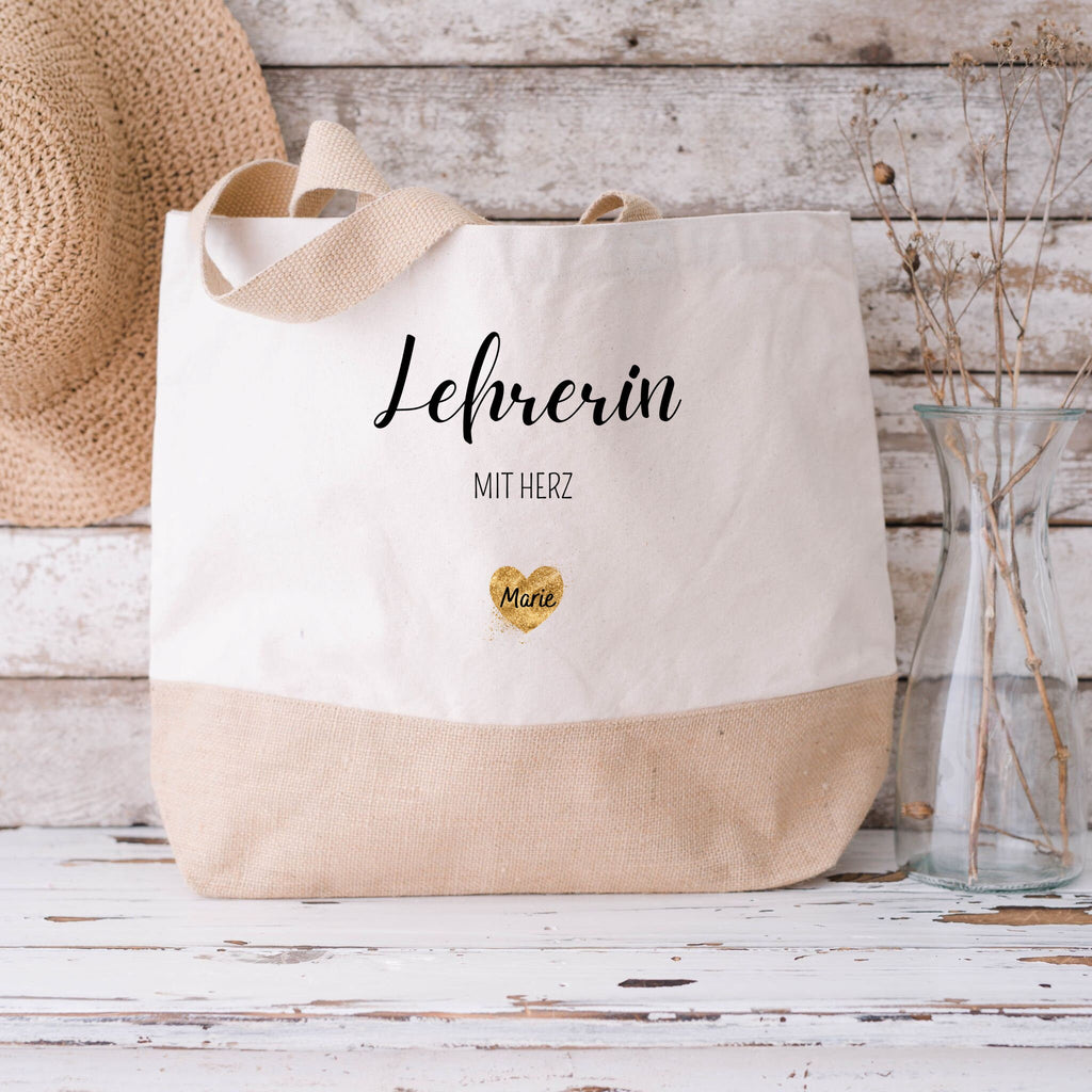 Juteshopper XL| personalisiert mit Namen| Einkaufstasche| Geschenk für die Lehrerin - GlamourDesign