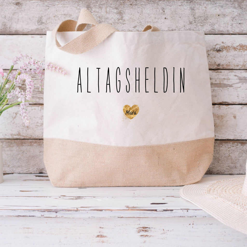 Juteshopper XL| personalisiert mit Namen| Einkaufstasche| Alltagsheldin - GlamourDesign