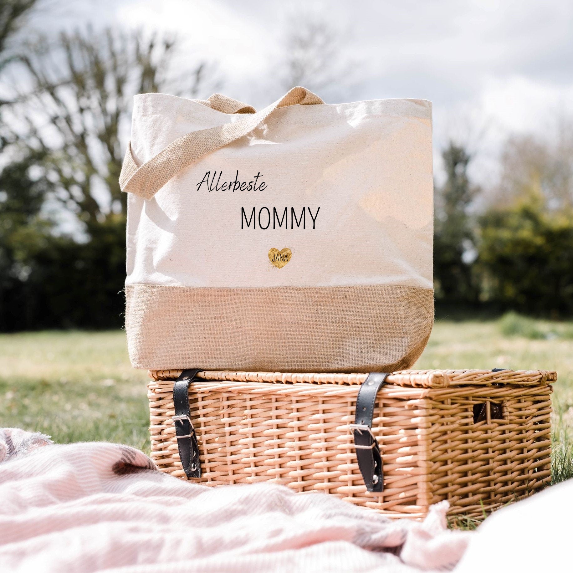 Juteshopper XL| personalisiert mit Namen| Einkaufstasche| Geschenk für Mama - GlamourDesign
