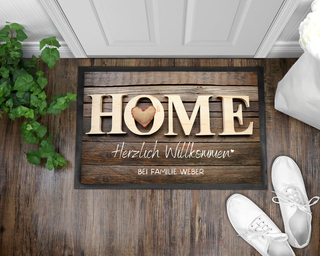 Fußmatte | Braun mit Gummirand| personalisierbar mit Familiennamen - GlamourDesign