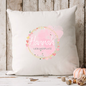 Kissen in Rosa&Blau |Kissenbezug| Lieblingsplatz| Personalisierbar mit Namen| Deko Wohnzimmer| Schlafzimmer - GlamourDesign