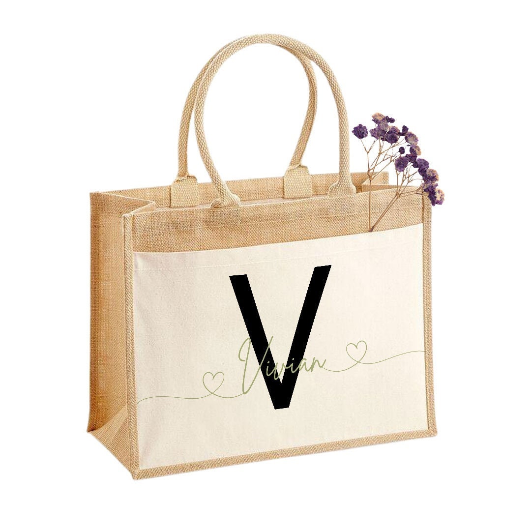Jutetasche| Einkaufstasche| Geschenk| Namen in minimalistischer Schrift - GlamourDesign