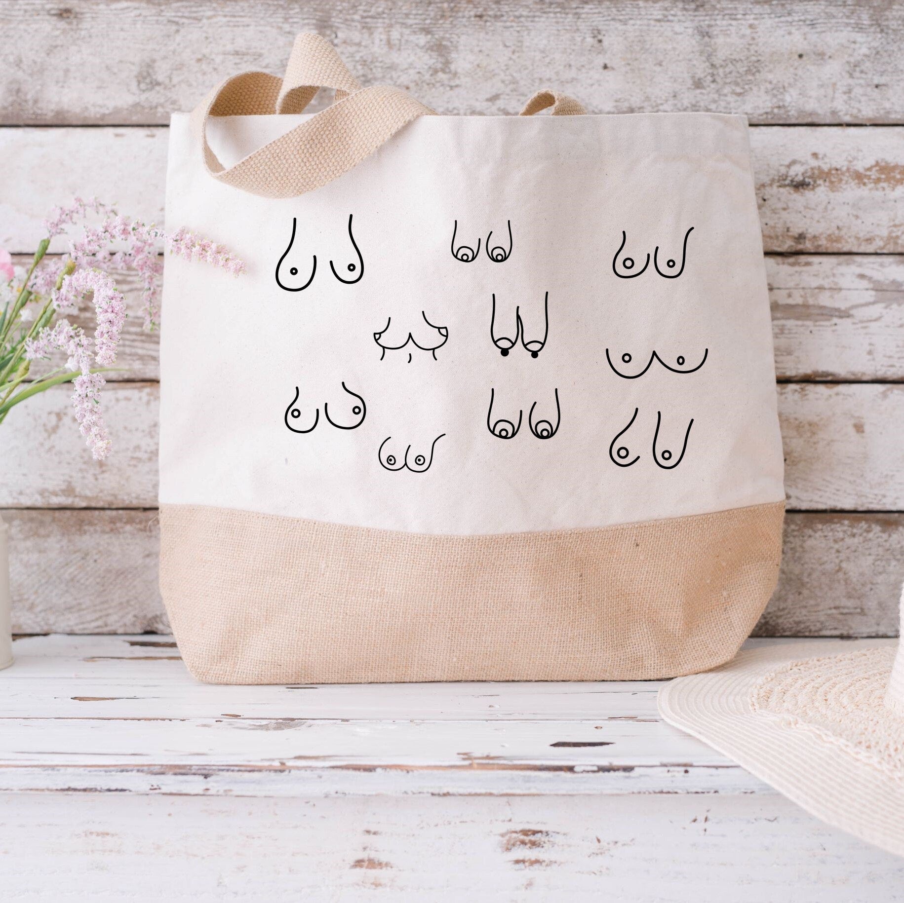 Juteshopper XL| Minimalistisch | Busen| Einkaufstasche| Geschenk beste Freundin - GlamourDesign