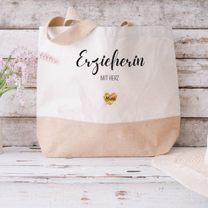 Juteshopper XL| personalisiert mit Namen| Einkaufstasche| Geschenk für die Erzieherin - GlamourDesign