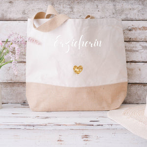 Juteshopper XL| personalisiert mit Namen| Einkaufstasche| Geschenk für die Erzieherin - GlamourDesign