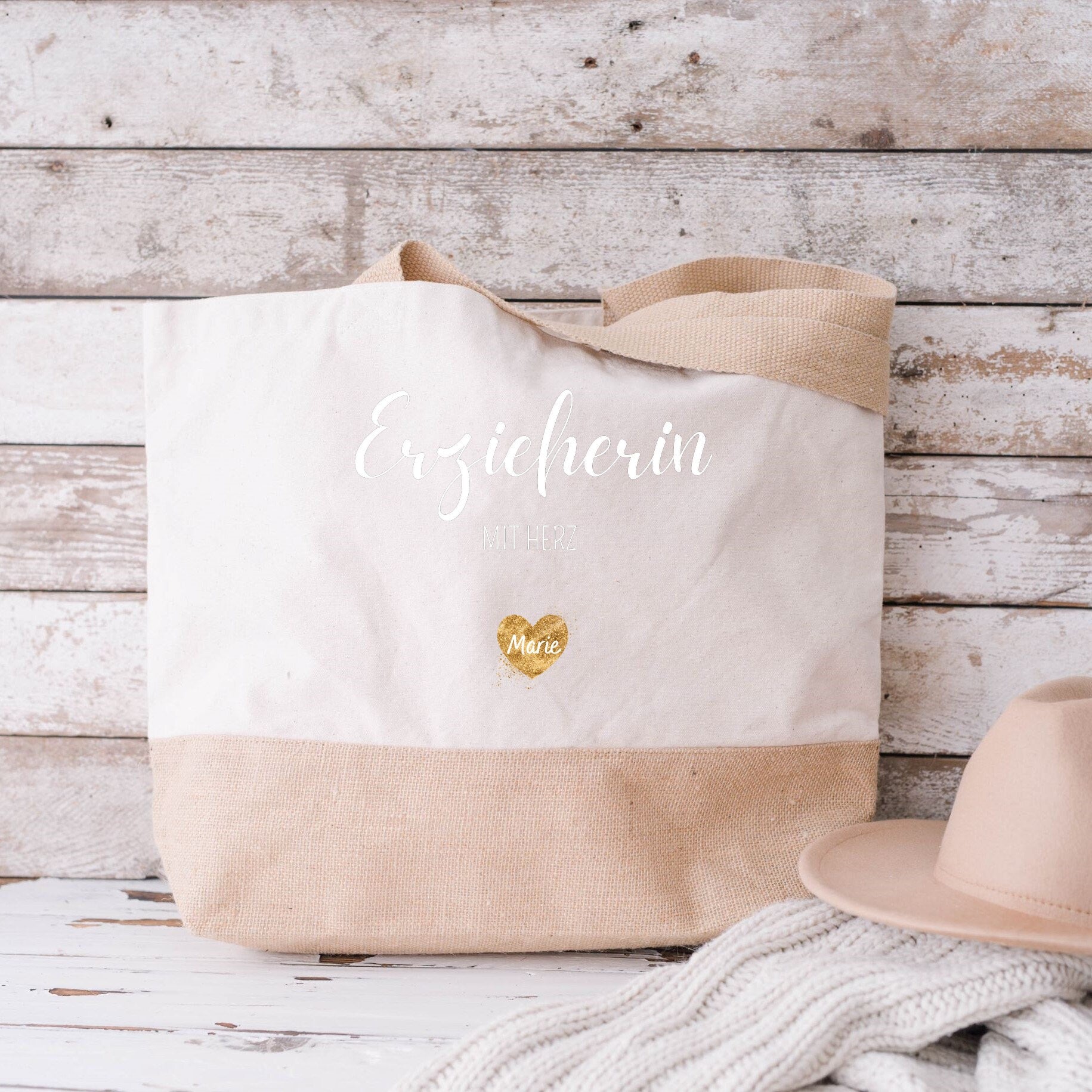 Juteshopper XL| personalisiert mit Namen| Einkaufstasche| Geschenk für die Erzieherin - GlamourDesign
