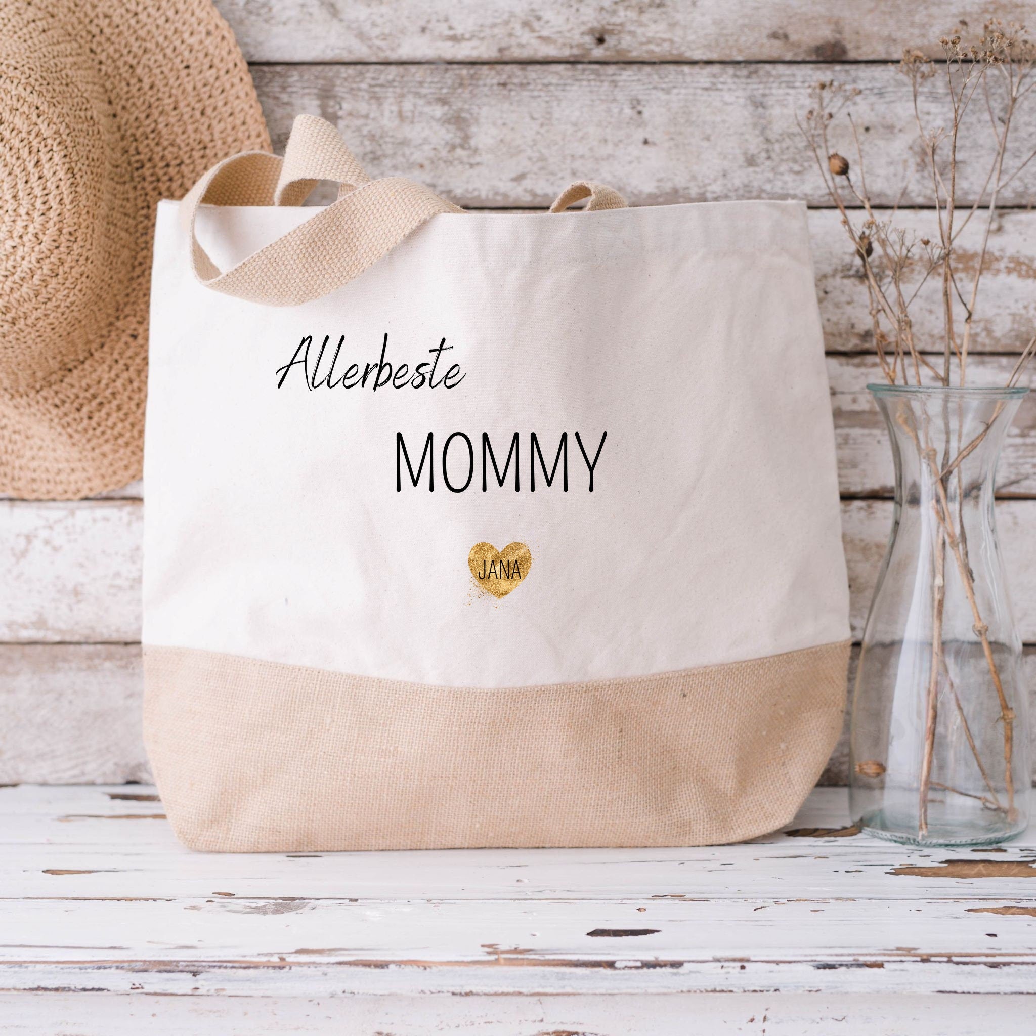 Juteshopper XL| personalisiert mit Namen| Einkaufstasche| Geschenk für Mama - GlamourDesign