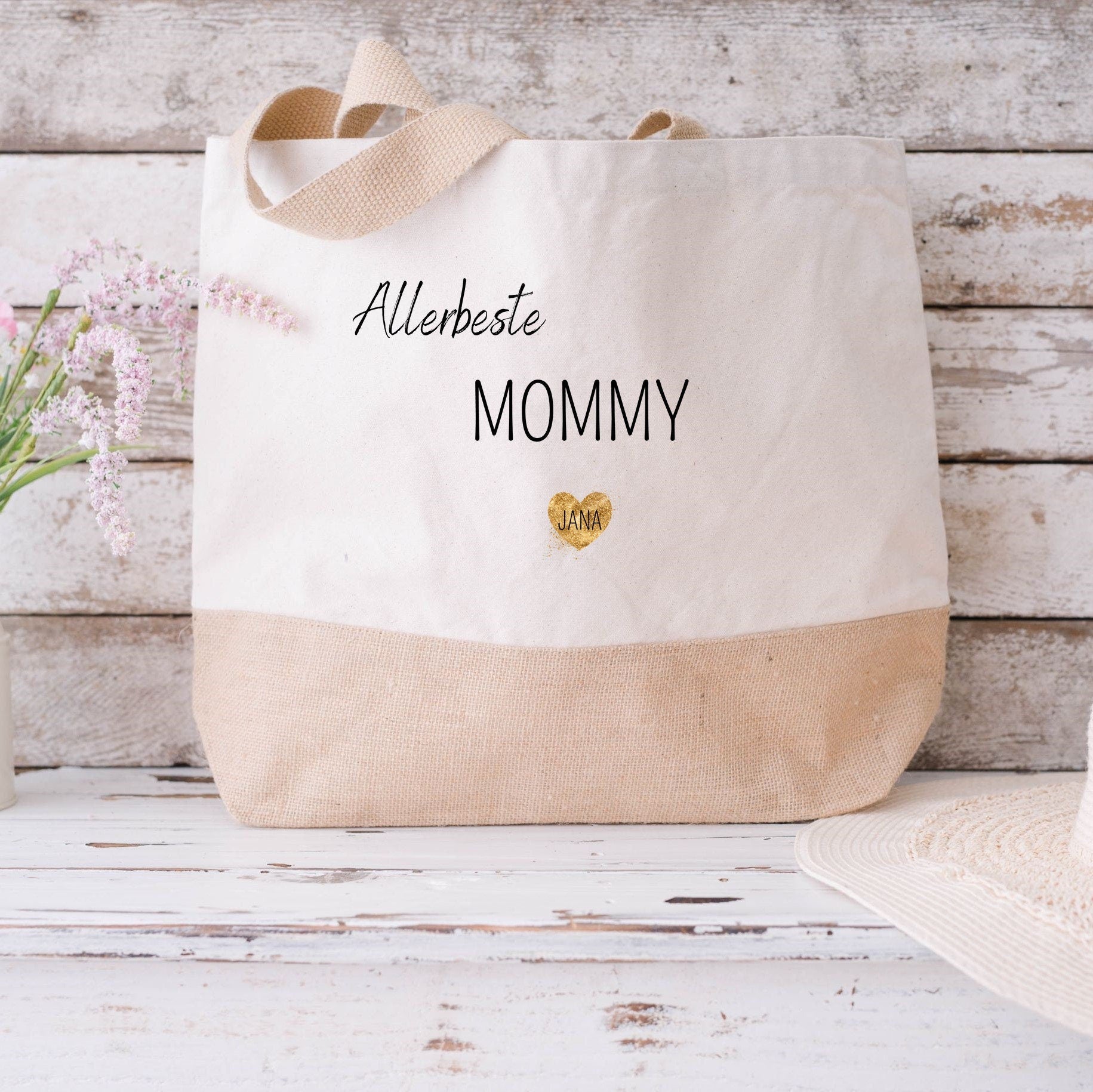 Juteshopper XL| personalisiert mit Namen| Einkaufstasche| Geschenk für Mama - GlamourDesign