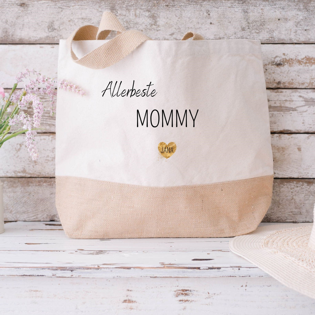 Juteshopper XL| personalisiert mit Namen| Einkaufstasche| Geschenk für Mama - GlamourDesign