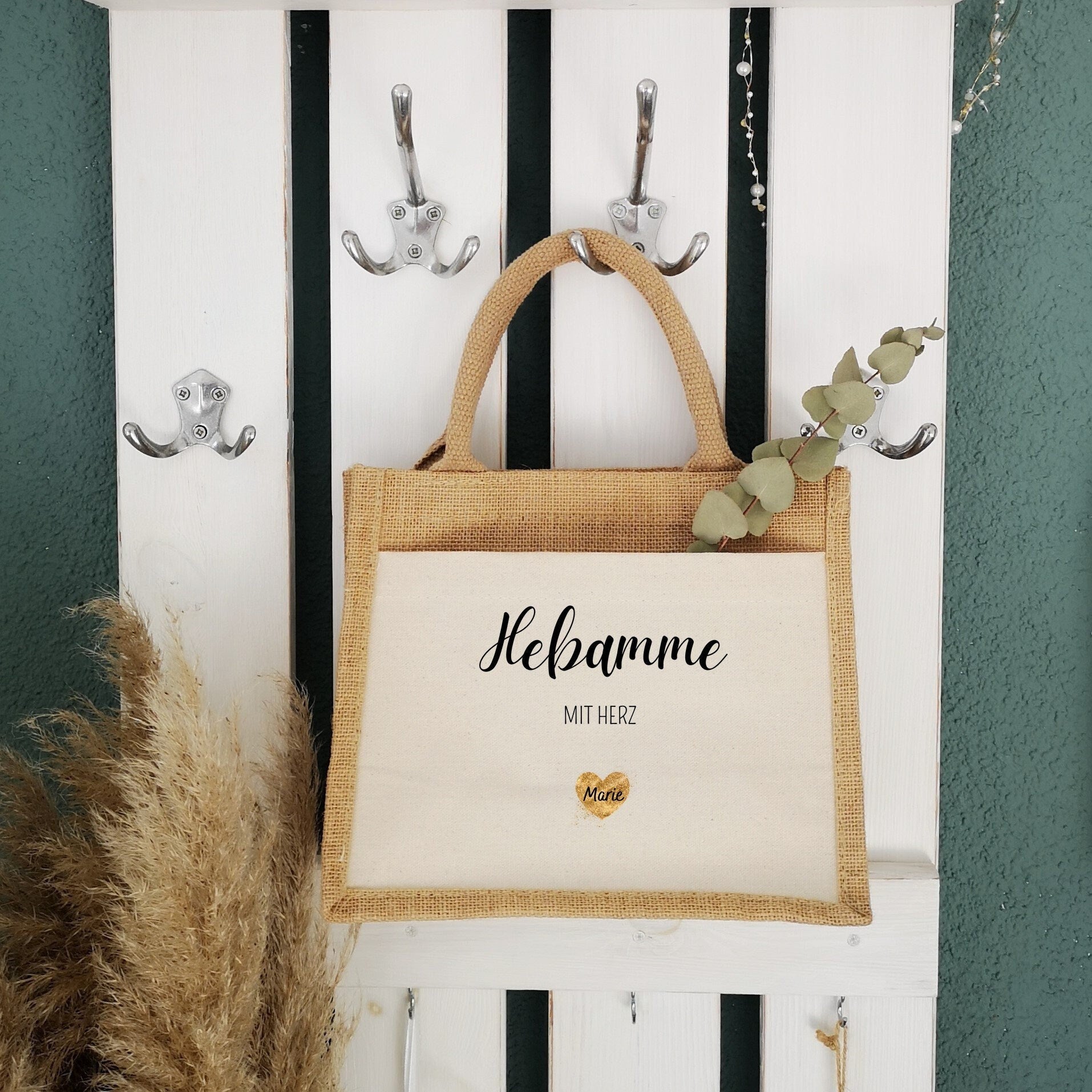 Jutetasche| Hebamme mit Herz| personalisiert mit Namen| Einkaufstasche| Geschenk| Dankeschön - GlamourDesign