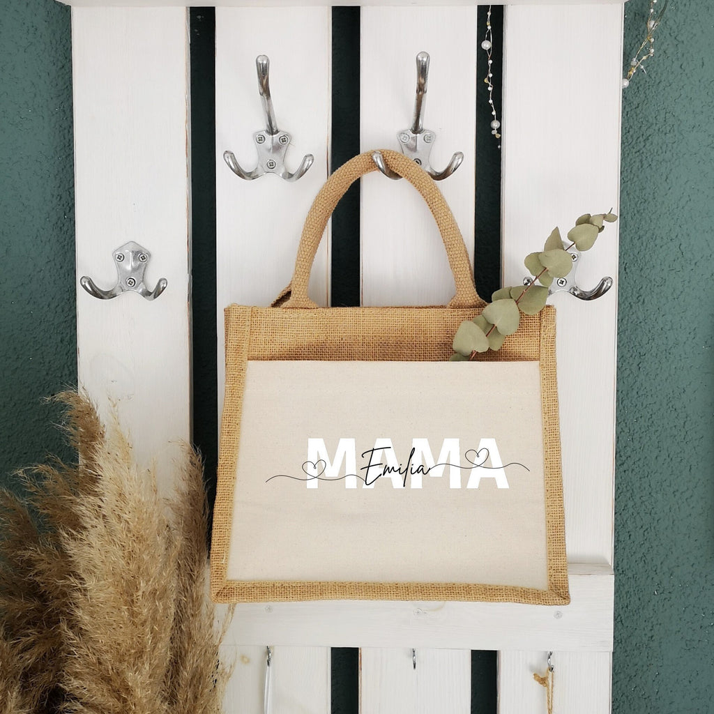 Jutetasche mit Fronttasche| personalisiert mit Namen| Einkaufstasche| Geschenk - GlamourDesign