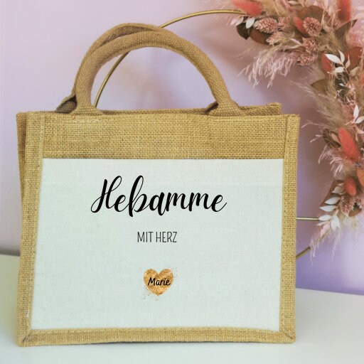 Jutetasche| Hebamme mit Herz| personalisiert mit Namen| Einkaufstasche| Geschenk| Dankeschön - GlamourDesign